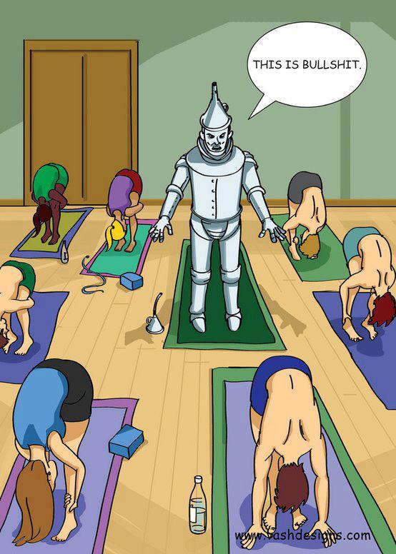 Hilarious Cartoons showing Tin man doing yoga