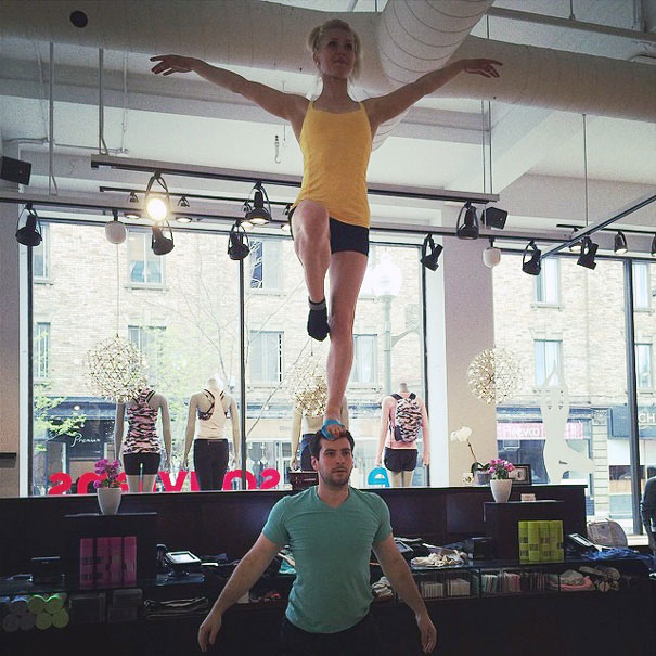 Circus Artist Couple at a shop