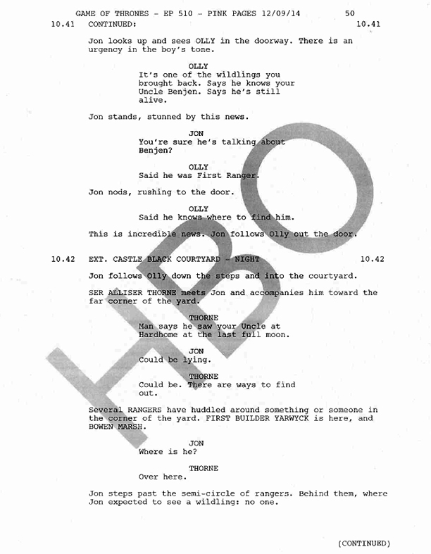 Jon Snow death scene script