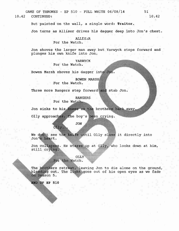 Jon Snow death scene script