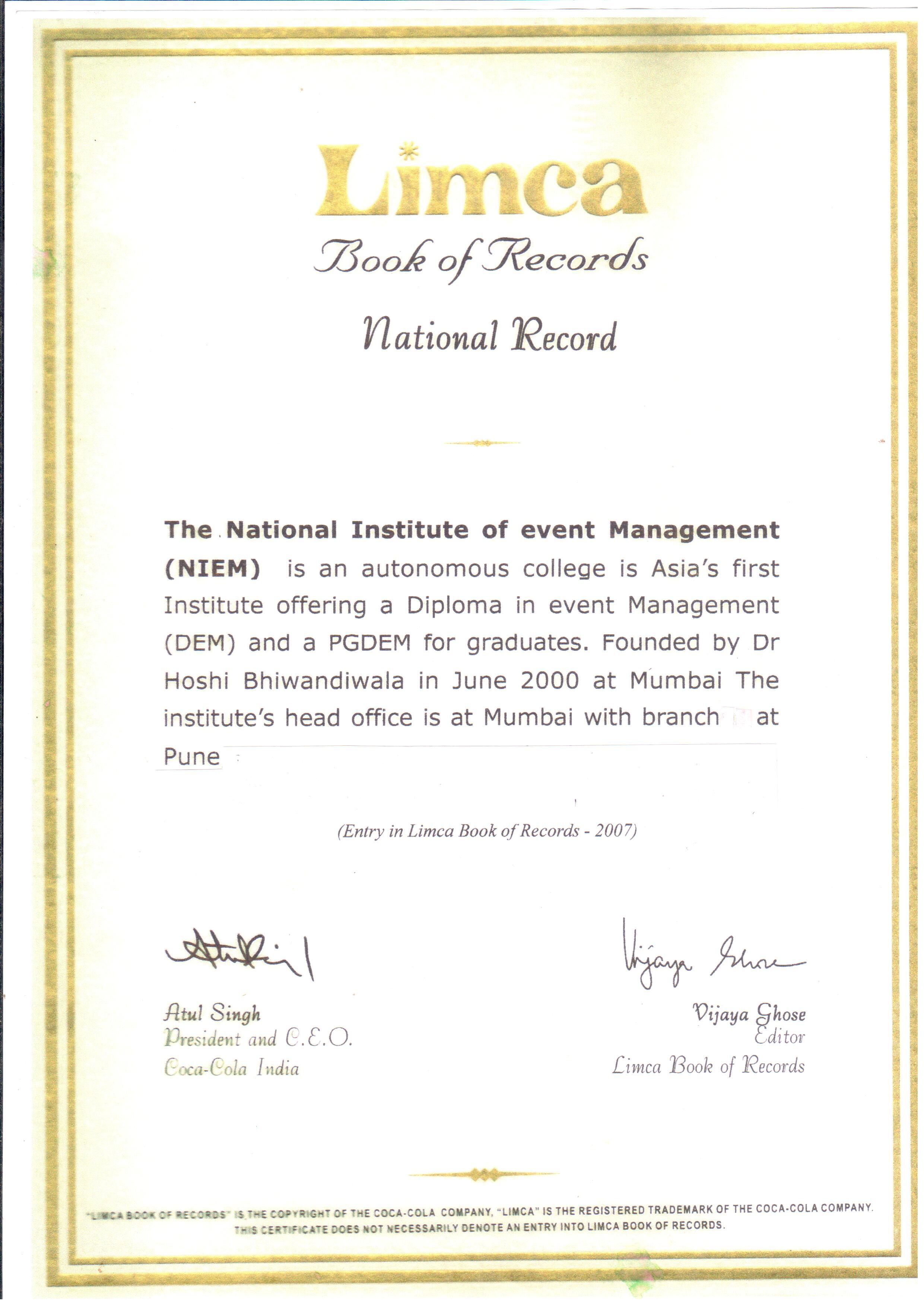 limca certificate1